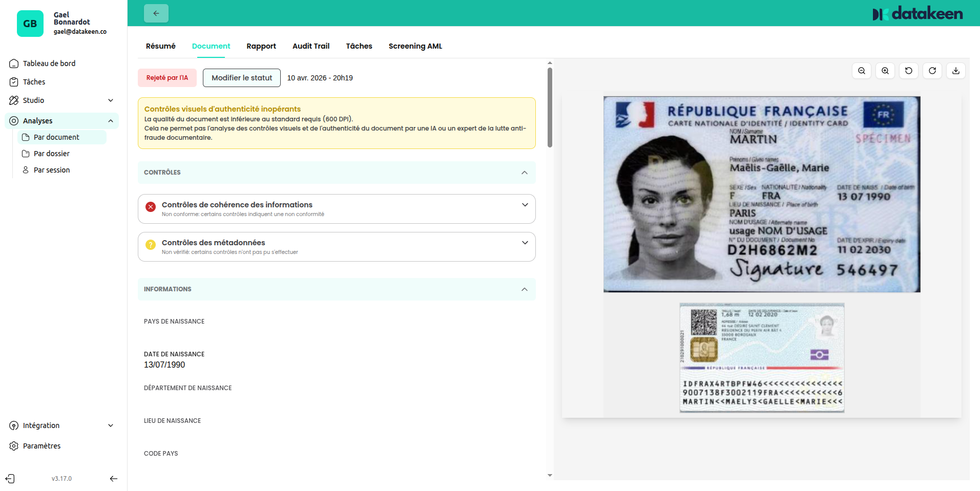 Document detail view