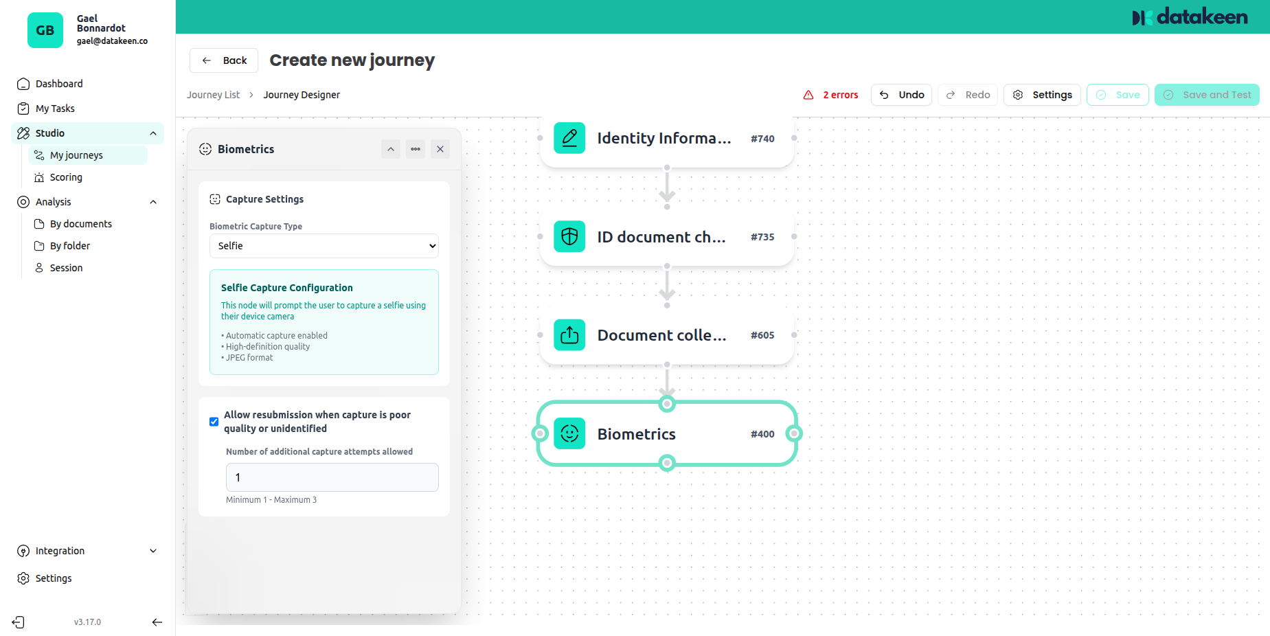 Biometrics node settings
