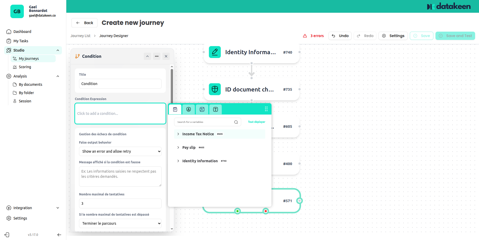 Condition node settings