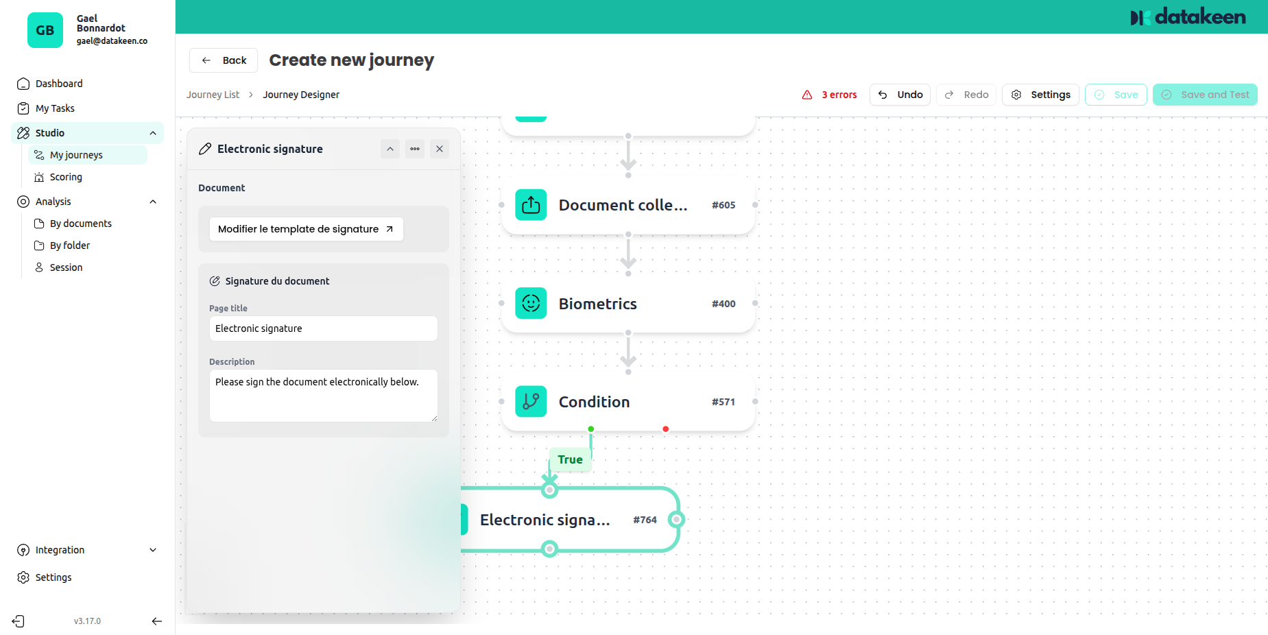Electronic Signature node settings
