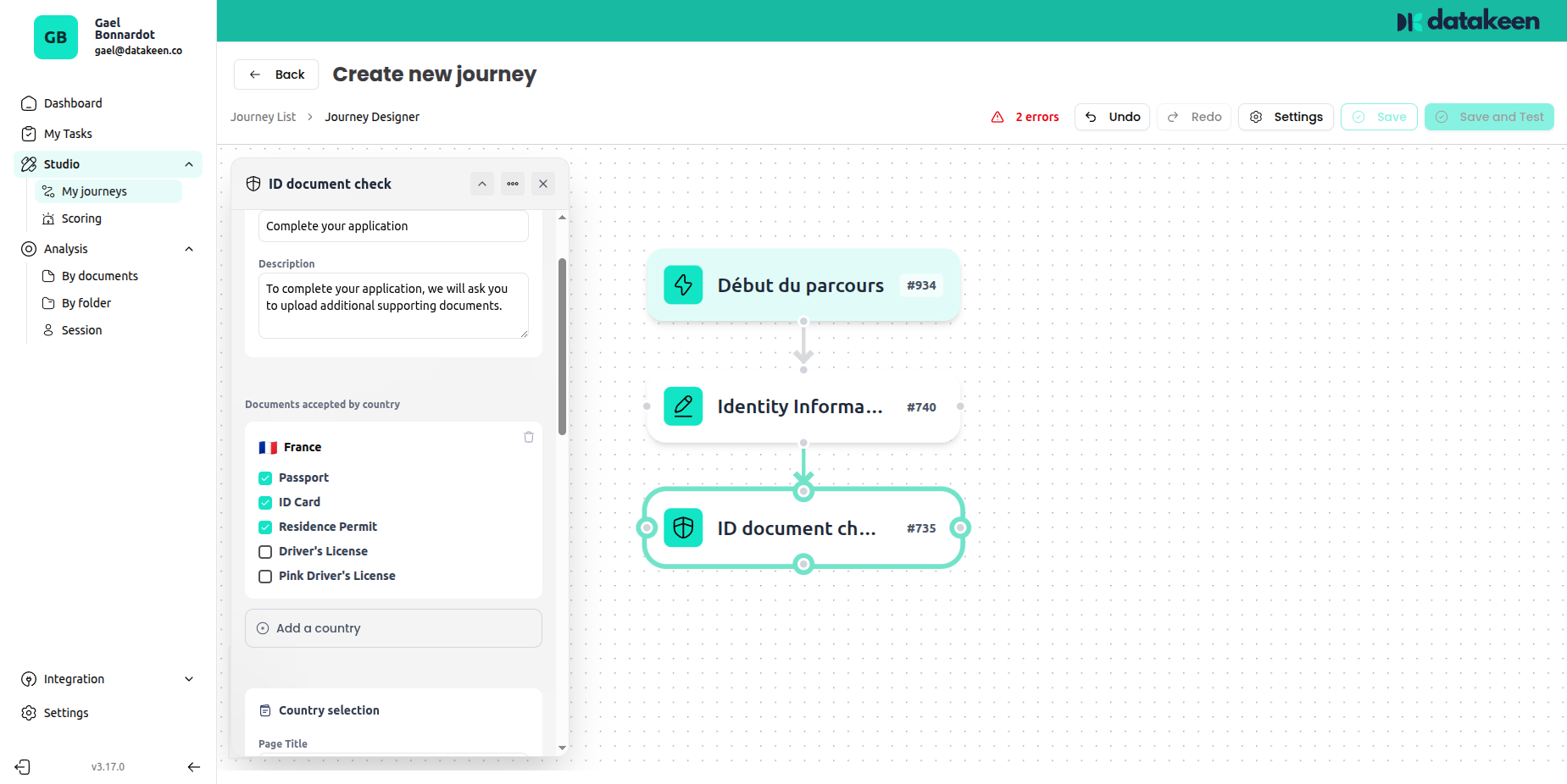Identity document check — settings