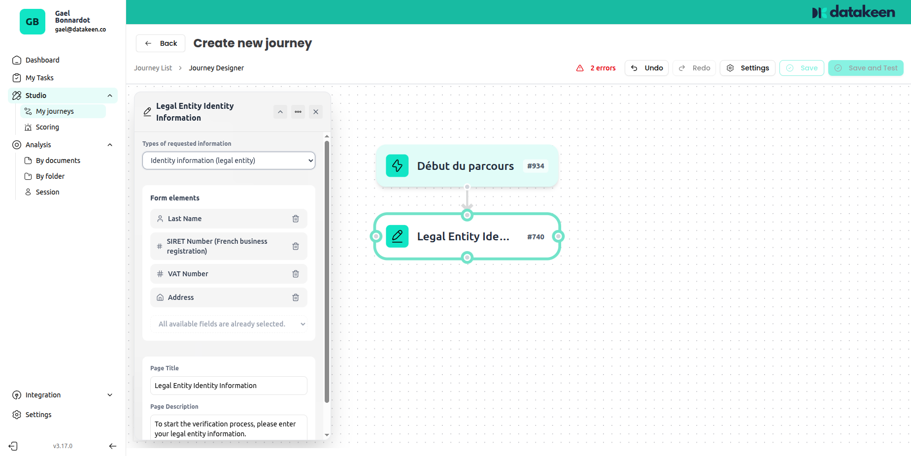 Identity info — company mode