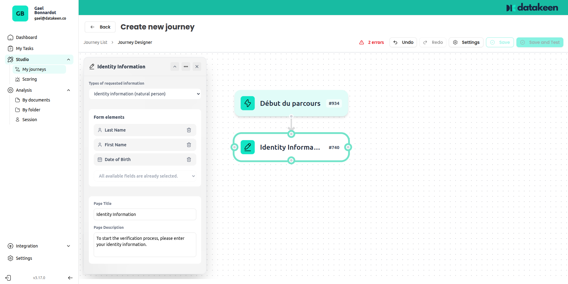 Identity info — individual mode