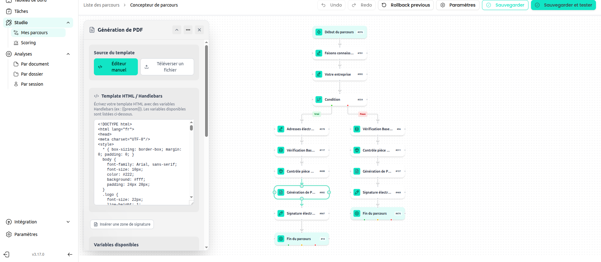 PDF generation — variables list