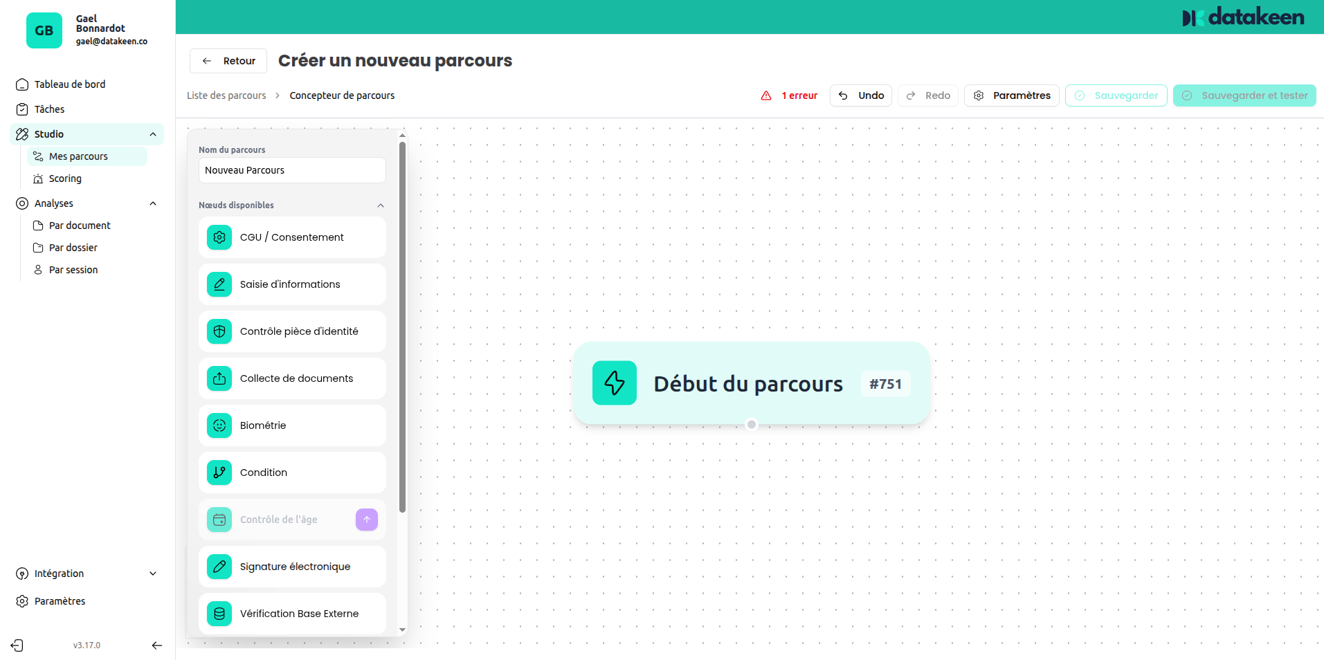Journey designer with step palette