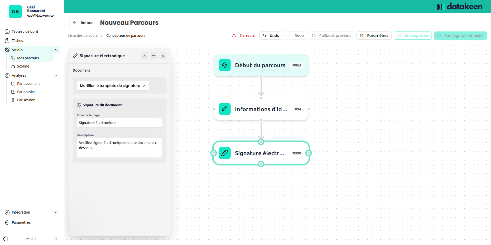 Signature template editor — empty