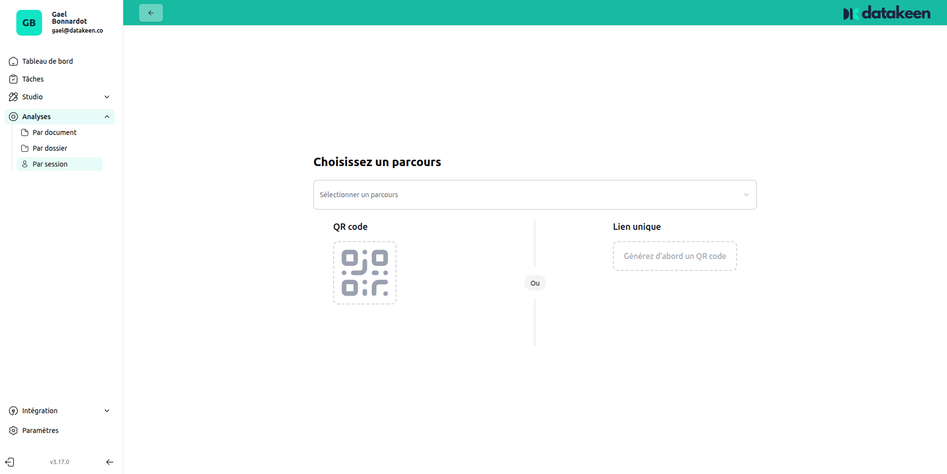 Create session from back office — choose a journey