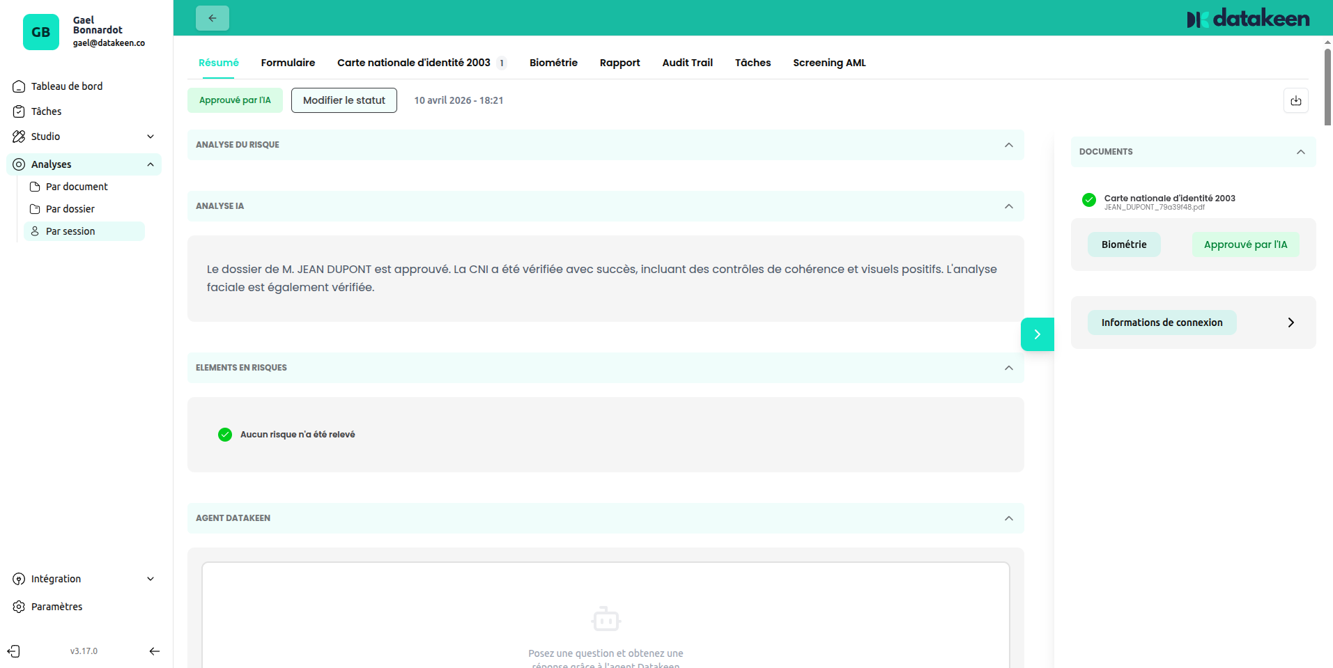 Session detail — summary tab