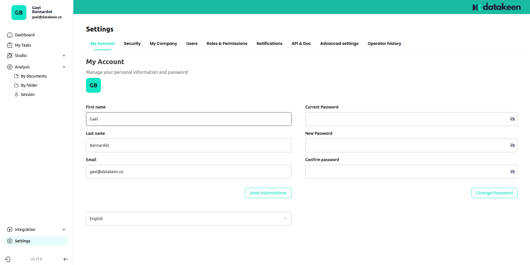 Account settings — profile