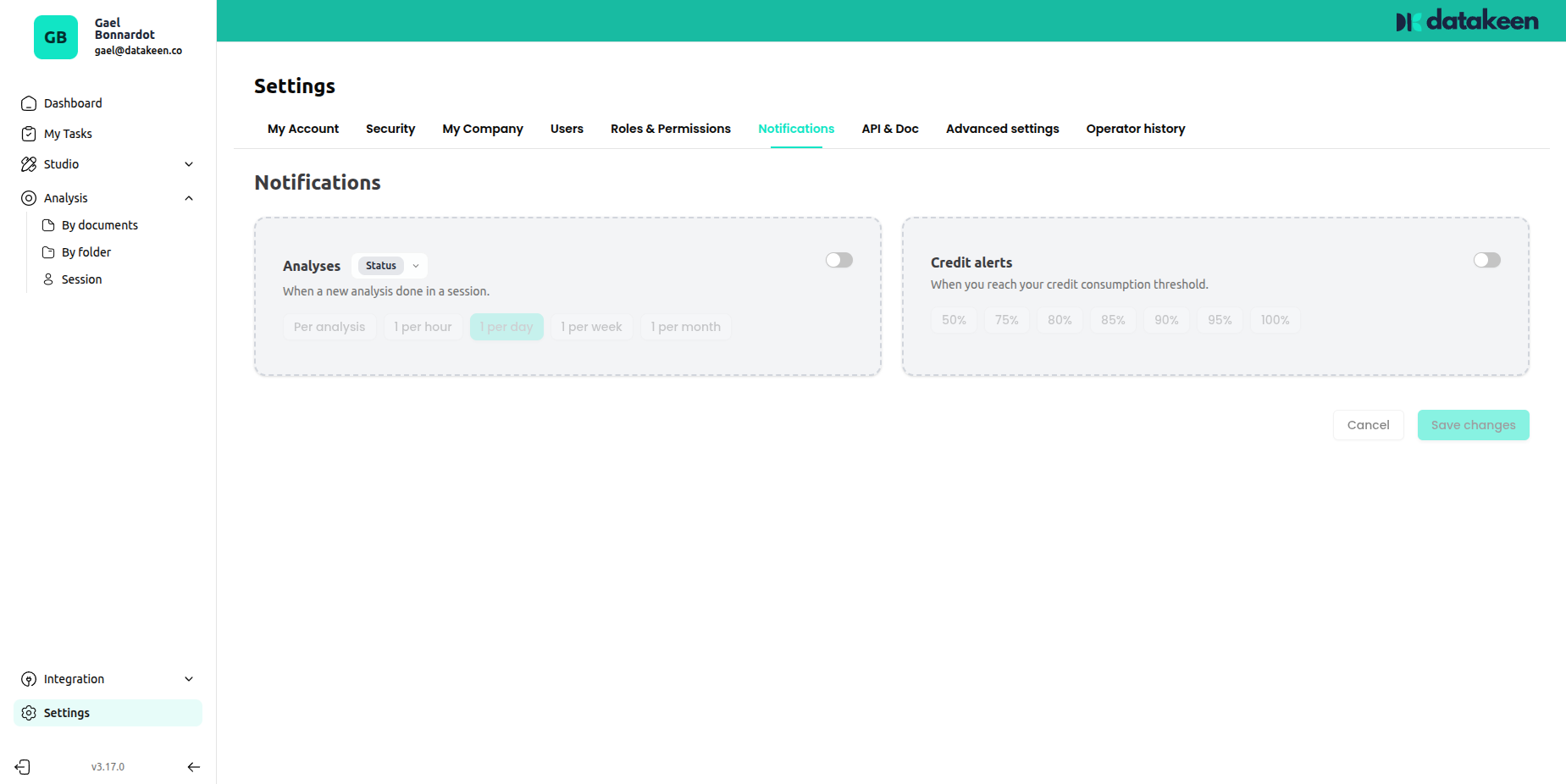 Notifications settings